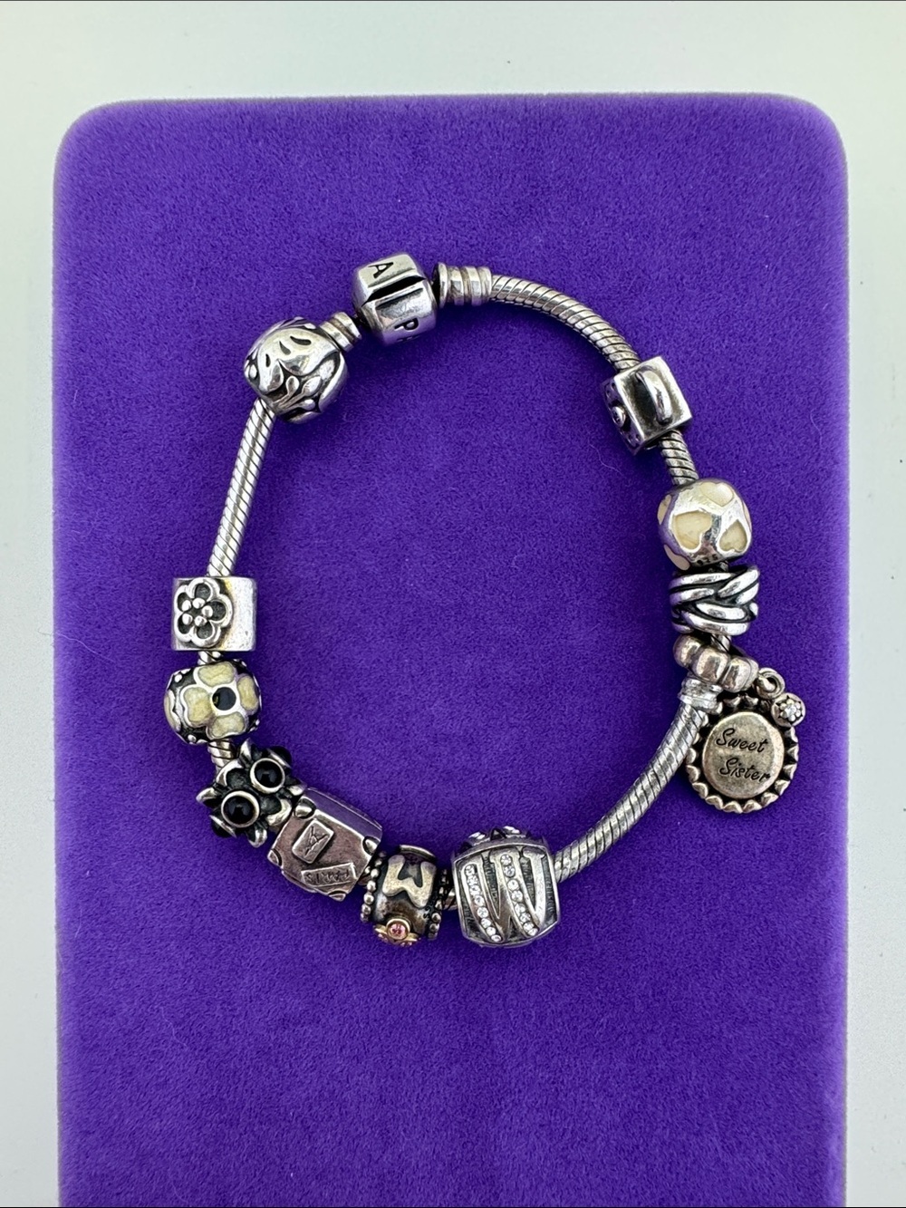 💛 Classic Pandora Sterling Silver Charm Bracelet with 11 Mixed Charms | Designer
